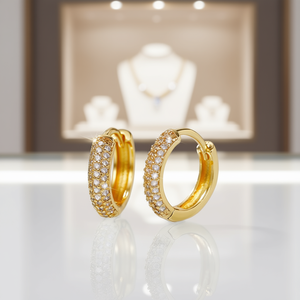 Orecchini a Cerchio con Diamanti Dorati, Placcati in Oro 22k, Taglio Brillante Rotondo, Gioielli Classici da Donna per Uso Quotidiano - Product Image 2