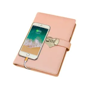 PU Leather Portfolio A5 anti-lost power bank diary with code lock