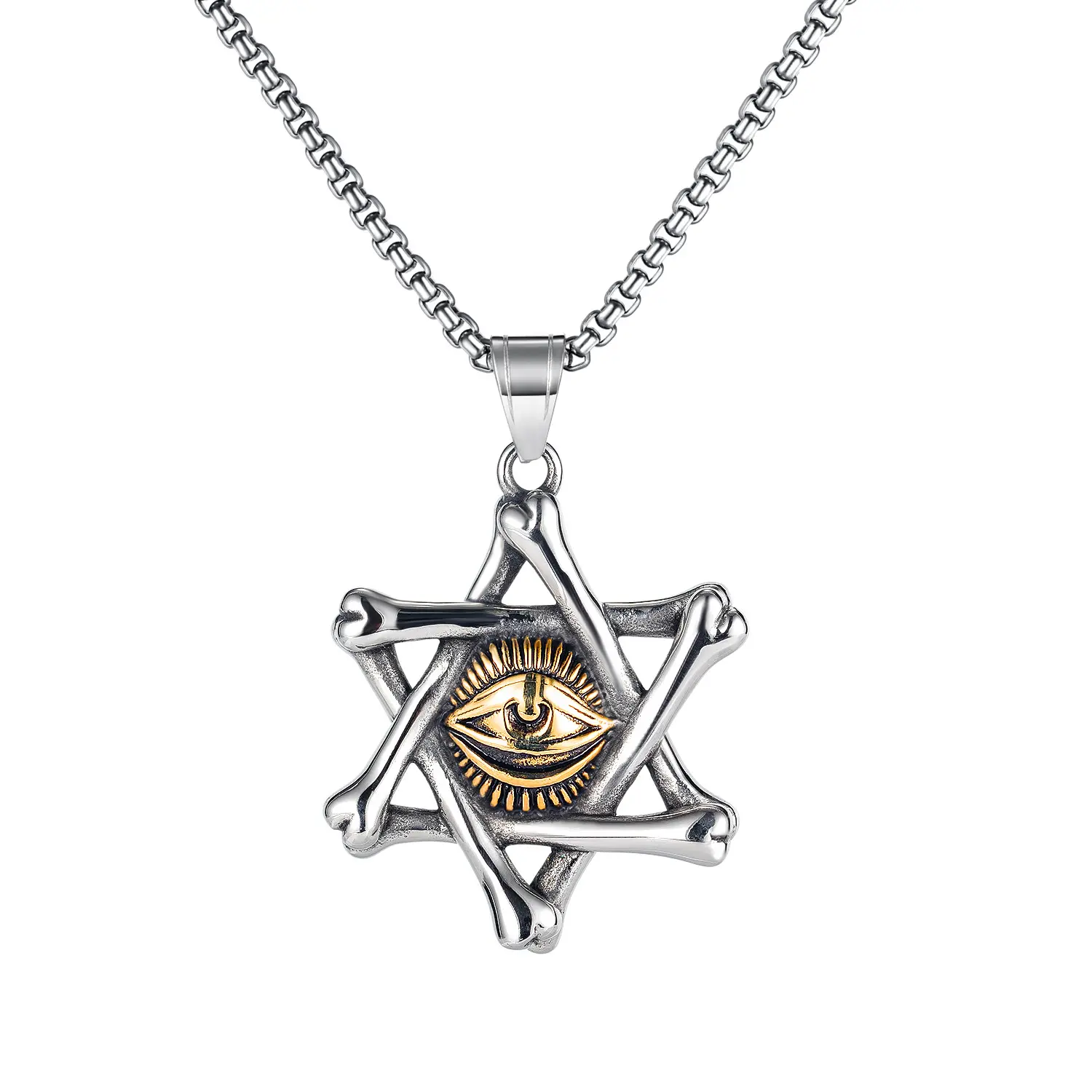 Stainless Steel Bijoux Men Hexagram Pendant Necklace Wicked Eye Necklace Jewelry Stainless Steel Indian Jewellery