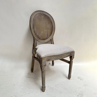 Chaise de salle à manger en bois massif de style français, dossier ovale en rotin antique, siège rembourré, mobilier traditionnel pour la maison et l'hôtel