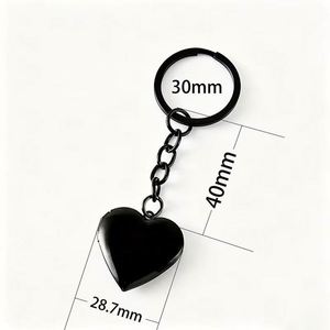 Espejo de Moda con Acabado Metálico Liso, Puede Contener Fotos, Caja de Fotos en Forma de Corazón Color Durazno, Llavero de Acero Inoxidable - Product Image 2