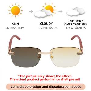 Lunettes de soleil photochromiques carrées sans monture UV400 avec logo personnalisé, couleur rétro 2025, pour unisexe - Product Image 2