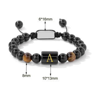 Braccialetto Personalizzato <span class=keywords><strong>con</strong></span> Iniziale A-Z, Pietra Naturale Occhio di Tigre, Acciaio Inossidabile, Fatto a Mano, Intrecciato, Regolabile, Gioiello da Uomo, Regalo - Product Image 5