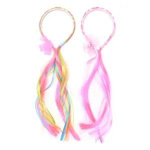 Regenbogen Farbe Pferdeschwanz-Kopfbänder Kinder Party-Perücken Haarbänder niedliche Prinzessin geflochtene Perücke Zubehör für Mädchen Kopfband