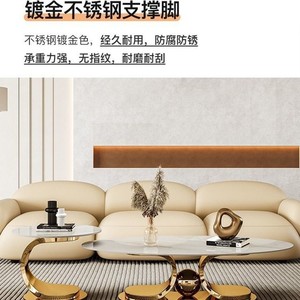 Juego de Mesa de Centro Ovalada de Estilo Italiano, Muebles Modernos Minimalistas para Sala de Estar, Base de Acero Inoxidable, Diseño de Lujo - Product Image 3