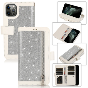 Bling Glitter Flip Wallet Funda de cuero para <span class=keywords><strong>iPhone</strong></span> 17 Todos los modelos y para Samsung S24 Ultra Luxury Women <span class=keywords><strong>Book</strong></span> Phone Cover - Product Image 1