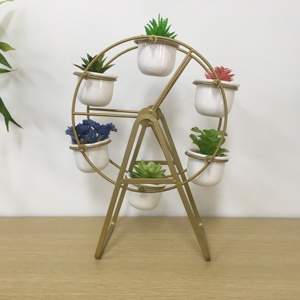 Planteur Succulent en céramique, 6 pièces, Pots <span class=keywords><strong>de</strong></span> fleurs à grande roue, Pots <span class=keywords><strong>de</strong></span> plantes <span class=keywords><strong>de</strong></span> jardin avec support doré - Product Image 3