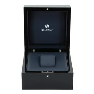Caixa de relógio de madeira preta brilhante personalizada, caixa para relógio de couro pu em atacado, logotipo personalizado especial