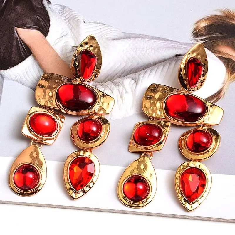 Boucles d'oreilles géométriques en pierres précieuses mixtes vintage de luxe baroque boucles d'oreilles pendantes en alliage bijoux