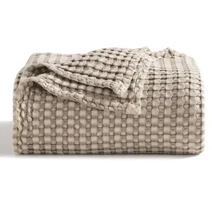 Woven Knit Breathable Blanket 100% Cotton Waffle Blanket 300 GSM Sage Green King Size for all season