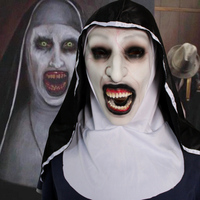 Masque de Nonne d'horreur en latex intégral avec voile et cagoule, accessoire de déguisement Valak pour Halloween, Noël, Cosplay, Fête et événements effrayants