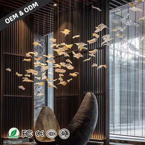 Moderner Luxus Esszimmer Kronleuchter Metall und Glas Blätter LED Kronleuchter für Hohe Decken Duplex Loft Wohnzimmer Pendelleuchte - Product Image 1