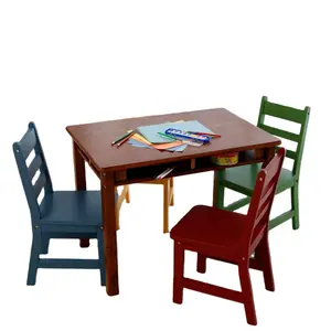 廉价耐用核桃长方形木制儿童桌椅