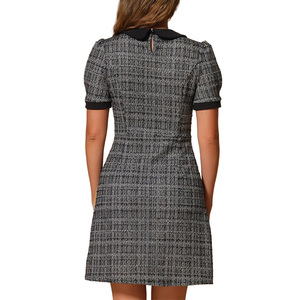 Vestido ajustado de alta calidad con cuello en <span class=keywords><strong>U</strong></span> para mujer, minivestido de Tweed de manga corta <span class=keywords><strong>a</strong></span> cuadros para mujer - Product Image 5