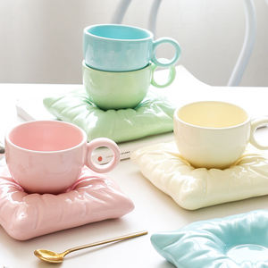 <span class=keywords><strong>Tasse</strong></span> à thé et soucoupe en céramique Macaron créative, style nordique, avec sous-<span class=keywords><strong>tasse</strong></span> coussin - Product Image 5
