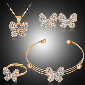 Dainty 4pcs <strong>Bridal</strong> Jewelry <strong>Sets</strong> Gold Plated Rhinestone Butterfly Pendant Necklace Earrings Ring <strong>Bangle</strong> Wedding Jewelry <strong>Set</strong> - Product Image 5