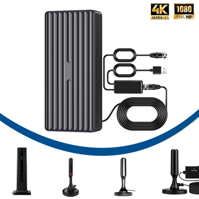 Indoor Outdoor Waterproof TV Antenna with Amplifier 28dBi High Gain ATSC/DVB-T2/ISDB-T HDTV Antenna for Local Free Channels
