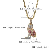 Nouveau style Colliers pendentifs hibou 3D pour hommes, chaîne micro-pavée de zircone cubique, bijoux hip-hop CZ, cadeau pour femme, style bling rock