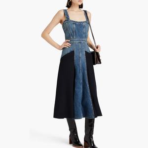 Robes personnalisées pour femmes, robes en jean vintage pour soirée, streetwear rétro, robes longues maxi à empiècements lavées, de haute qualité - Product Image 1