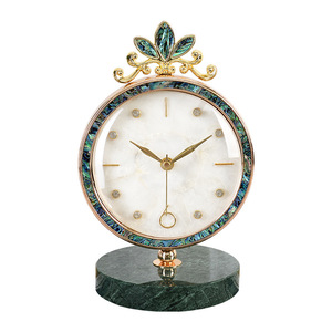 European Style Desktop <b>Clock</b> Ornament Round Marble Base Battery Operated Living Room Decorative Table <b>Clock</b> - Product Image 5