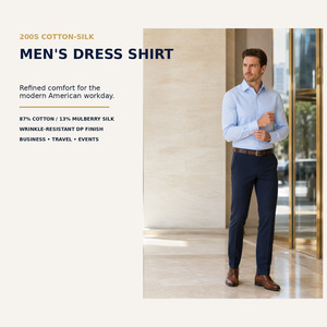 <span class=keywords><strong>Chemise</strong></span> habillée homme infroissable en coton 200S et soie de mûrier, manches longues, pour affaires et occasions formelles, OEM, marque privée, vente en gros - Product Image 2