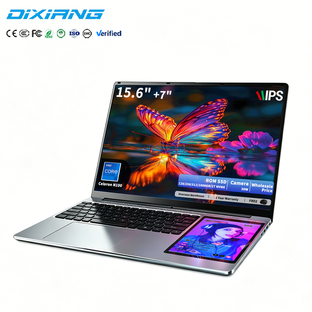 High Quality OEM Laptop Computer Dual Double Screen 15.6" +7"Intel UHD Graphics N100 16GB 32GB RAM 2 in 1 Laptop Pc for Gaming