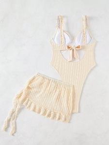 Women 2 Piece <b>Swimsuit</b> Set Textured Ruffle Trim Underwire One Piece Bathing Suit With Ruffle Cover Up <b>Skirt</b> Wholesale Beachwear - Product Image 6