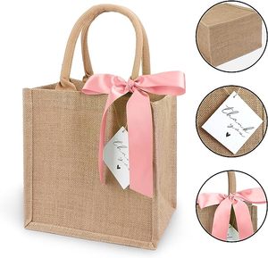Sac fourre-tout en toile de jute à rayures, avec sangle en ruban rose et impression de logo personnalisé pour la publicité (vente en gros) - Product Image 4