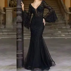 Новинка 2020, благородное сексуальное облегающее длинное вечернее платье «рыбий хвост», Черное вечернее платье для женщин