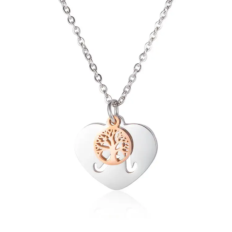 Custom Women Jewelry Rose Gold Tree Charm Pendant Initial Heart Letter Necklace