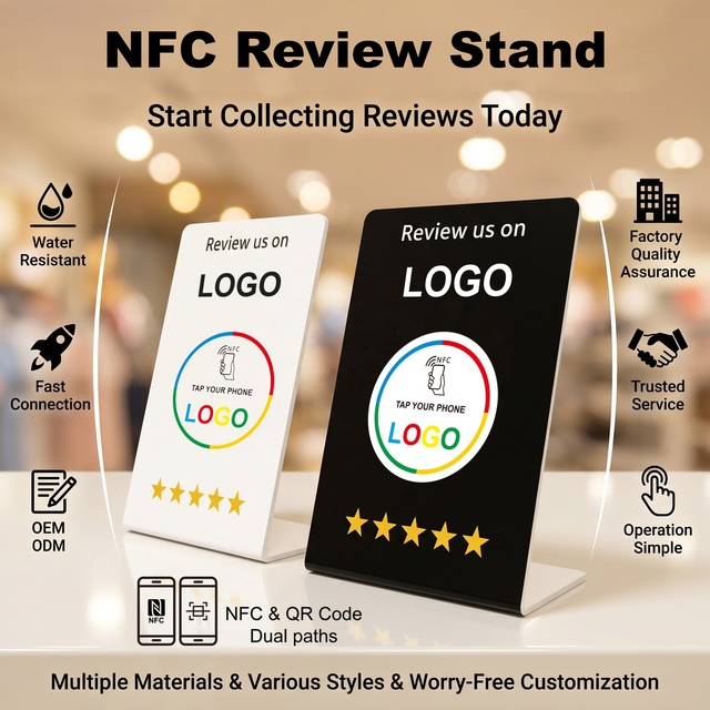 NFC Google Review Stand QR Code Acrylic Display Stand Mini Tag RFID 213/215/216 for Business Reviews Hotels