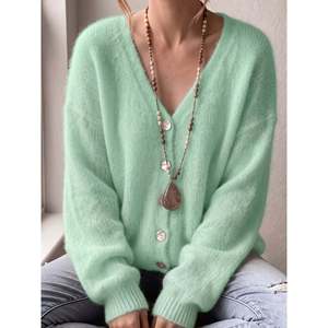 เสื้อคาร์ดิแกนคอวีสีชมพูสำหรับผู้หญิง - Product Image 4