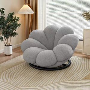 Fauteuil à bascule moderne style crème en tissu peluche Teddy, pivotant, pour décoration intérieure d'appartement - Product Image 2