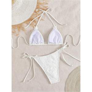 ชุดบิกินี่ลูกไม้ลายดอกไม้สำหรับผู้หญิง แบบผูกคอ ทรงสามเหลี่ยม ผูกเชือกด้านข้าง ชุดว่ายน้ำสองชิ้น ชุดชายหาด ชุดอาบน้ำฤดูร้อน - Product Image 2