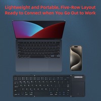 Keyboard Nirkabel Ultra Tipis 3-Lipat dengan Touchpad, Desain Terintegrasi Ukuran Saku, Tombol Tanpa Sambungan, Penutup Kulit Mewah