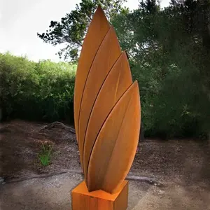 Escultura de hoja de árbol de metal de acero corten artificial para la decoración del hotel de la empresa casera