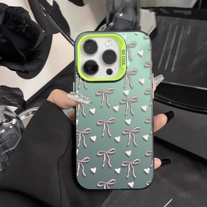 Custodia per cellulare INS Pink Love Bow colorata argento per <span class=keywords><strong>iPhone</strong></span> 16 Plus 15 17 Pro Max, cover posteriore trasparente IMD, Funda Coque - Product Image 3