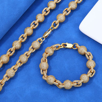 Collier chaîne à maillons cubains Hop 10,5 mm avec croix et perles bulles, entièrement serti de zircone cubique (CZ), unisexe, bijoux en gros