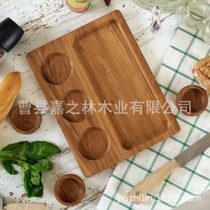 Plateau de service en bois massif Jiazhilin avec 3 compartiments, plateau multifonctionnel pour trier les aliments, pour les collations et les noix - Product Image 2