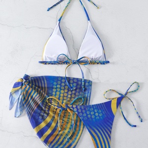 Traje de Baño de 3 Piezas Sólido para Mujeres Maduras, Bikini Halter con Sujetador Push-Up, Venta Caliente, OEM - Product Image 4