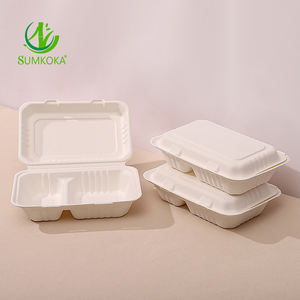SUMKOKA, superventas, biodegradable, contenedor de embalaje de concha blanca de 9x6 pulgadas, bagazo de caña de azúcar, pulpa de papel, fiambrera para llevar - Product Image 1