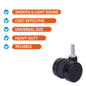 38mm Black Durable <b>Plastic</b> 360 Degree Swivel No Brake Screw Stem Casters M8x20mm Thread 3 Year Warranty For Office Furniture - Product Image 2