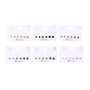 Orecchini a Perno con Zirconi Colorati Rotondi 4mm 5mm 6mm Set di Gioielli alla Moda - Product Image 2
