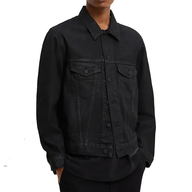 ユニセックス長袖デニムジャケットカスタムメイドブラックジーンズジャケット卸売高品質メンズジーンズジャケット