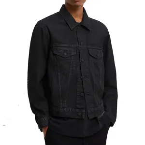 Unisex long sleeve denim jacket custom made black jean jacket wholesale high quality men jean jacket