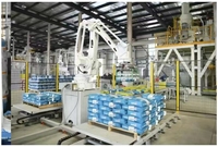 Mesin Palletizer Robot Otomatis Penuh Kapasitas 100-360 Kantong/Jam, Sistem Palletisasi Robot untuk Karton, Botol Minuman, dan Kemasan Lainnya
