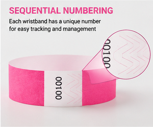 Tyvek <b>Paper</b> Wristbands Neon Pink 19x250mm Sequential Numbered Event <b>Wrist</b> <b>Band</b> - Product Image 5