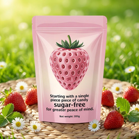 Sachet refermable personnalisé rose dégradé sans sucre pour bonbons à la fraise, 300g, idéal pour l'emballage de friandises saines