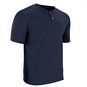 Maillot de baseball unisexe bleu marine à manches courtes, respirant, couleur unie, polyester/coton sublimé, col en V, taille élastique - Product Image 1