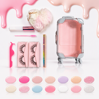 Lot de gloss à lèvres en gros avec logo personnalisé, emballage mignon en forme de mini-valise, cils en vison 3D, cils naturels de 3 mm, ABS recyclable